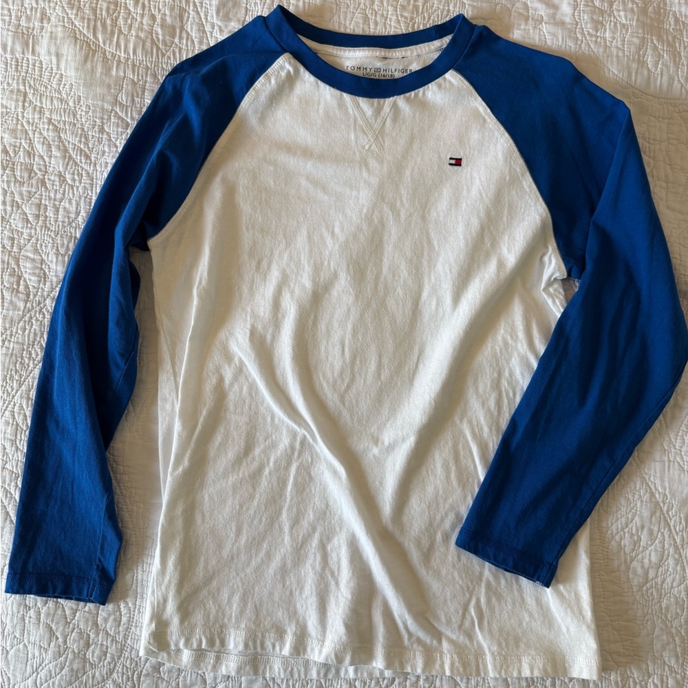 Tommy Hilfiger Blue and White Long Sleeve Tee